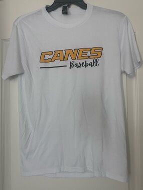 District White Tee with Gold CANES Baseball Logo